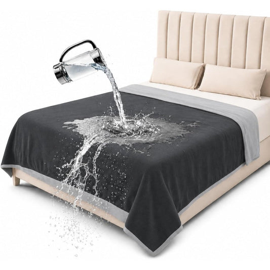 Bedding Aid Waterproof Reversible Throw Blanket Leakproof Flannel Mattress Protector For Pets Kids Moon Grey And Starlit Grey 40 By 60 Inches
