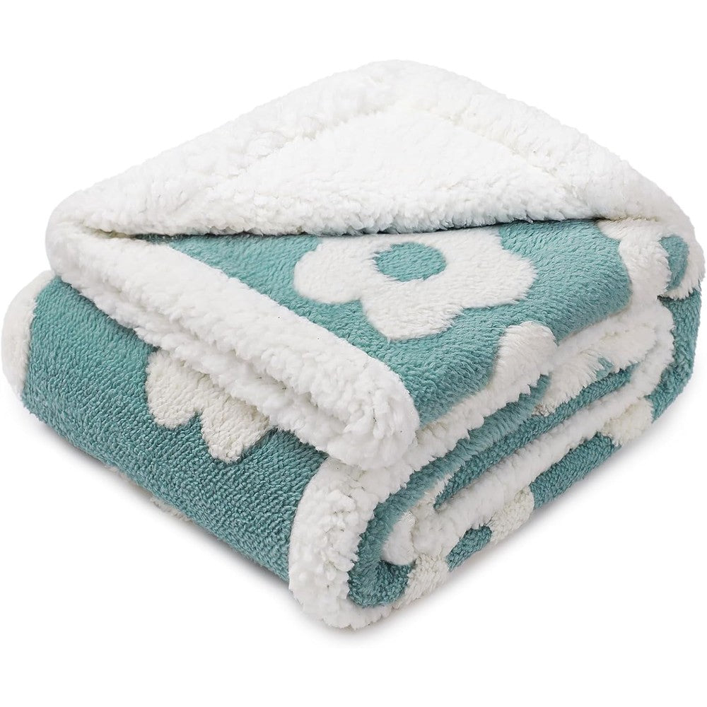 Luciphia Waterproof Pet Blanket Fluffy Thick Fleece Reversible Sherpa Calming Dog Bed Cover 3D Textured Flower Print Blue 40 By 28 Inches