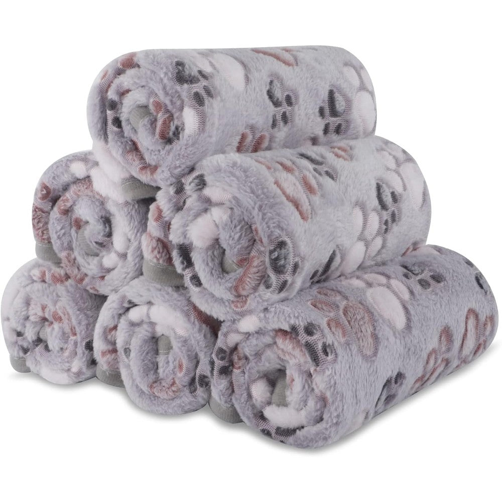 BVAGSS 6 Pack Small Dog Blanket Super Soft Warm Paw Print Puppy Fleece Flannel Blanket For Small Medium Dogs And Cats Grey