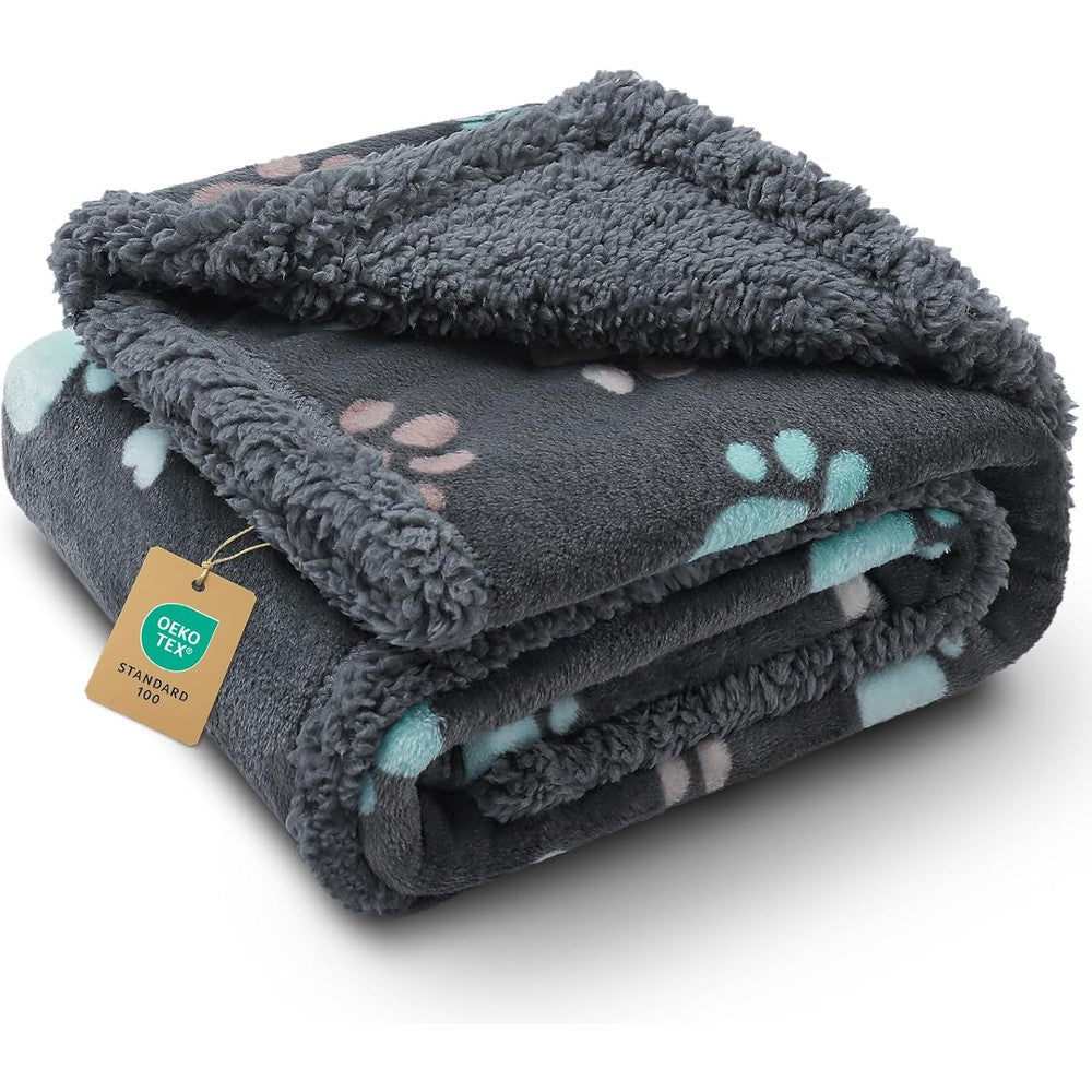 Luciphia Waterproof Pet Blanket For Couch And Bed Reversible Fluffy Sherpa Dog And Cat Urine Proof Cover Grey Paw Small 40 Inches By 28 Inches