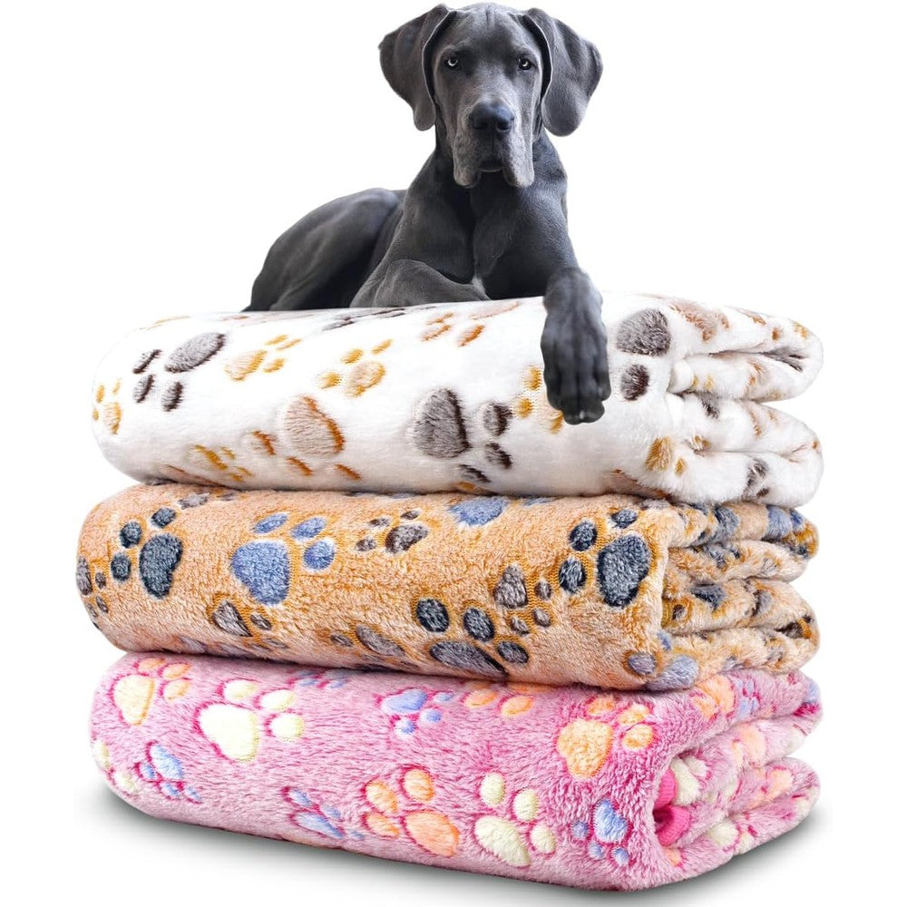 NXDZI Washable Dog Blankets For Medium Large Dogs Soft Coral Velvet Pet Crate Cover Paw Pattern Forty One Inch By Thirty One Inch Three Pack
