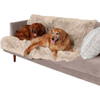 Furhaven Waterproof Calming Plush Long Faux Fur And Velvet Pet Throw Blanket For Dogs And Cats Washable Furniture Protector Taupe Extra Large