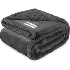 PetAmi Waterproof Dog Blanket For Bed Couch Sofa Reversible Pee Proof Sherpa Fleece Pet Throw Gray Gray Sherpa Extra Large 80 x 60 Inches