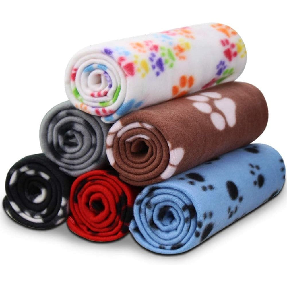 Comsmart Dog Blankets for Small Dogs, Six Pack Cute Paw Print Fleece Pet Blanket for Puppy and Kitten, Twenty Four by Twenty Eight Inches
