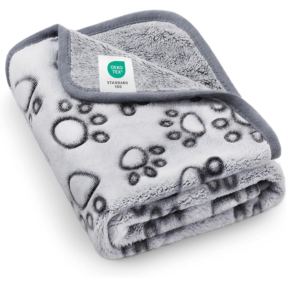 Luciphia Premium Soft Dog Blanket Washable Three Hundred GSM Fluffy Warm Fleece Paw Print Pet Flannel Mat Grey Paw Medium Thirty By Twenty Inches