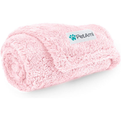 PetAmi Fluffy Waterproof Dog Blanket Reversible Sherpa Pet Throw Furniture Protector Couch Cover Pink Blush 24x32 Inches