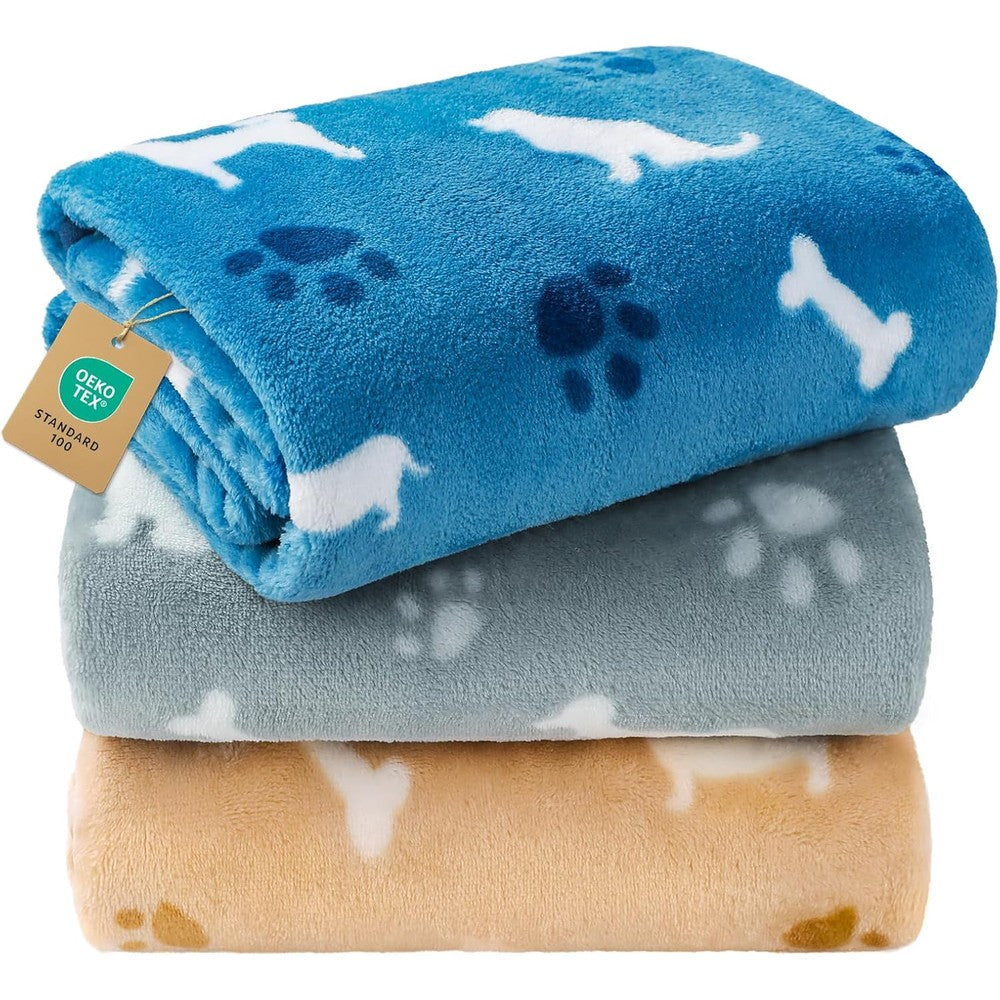 Luciphia Cute Dog Printed Fluffy Fleece Pet Blankets Three Pack Soft Coral Velvet Warm Throw Covers For Crate Couch Travel Small 23 By 16 Inches