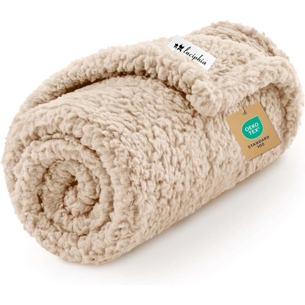 Luciphia Premium Fleece Pet Blanket Soft Sherpa Calming Throw For Dogs And Cats Beige Medium 30x20 Inches