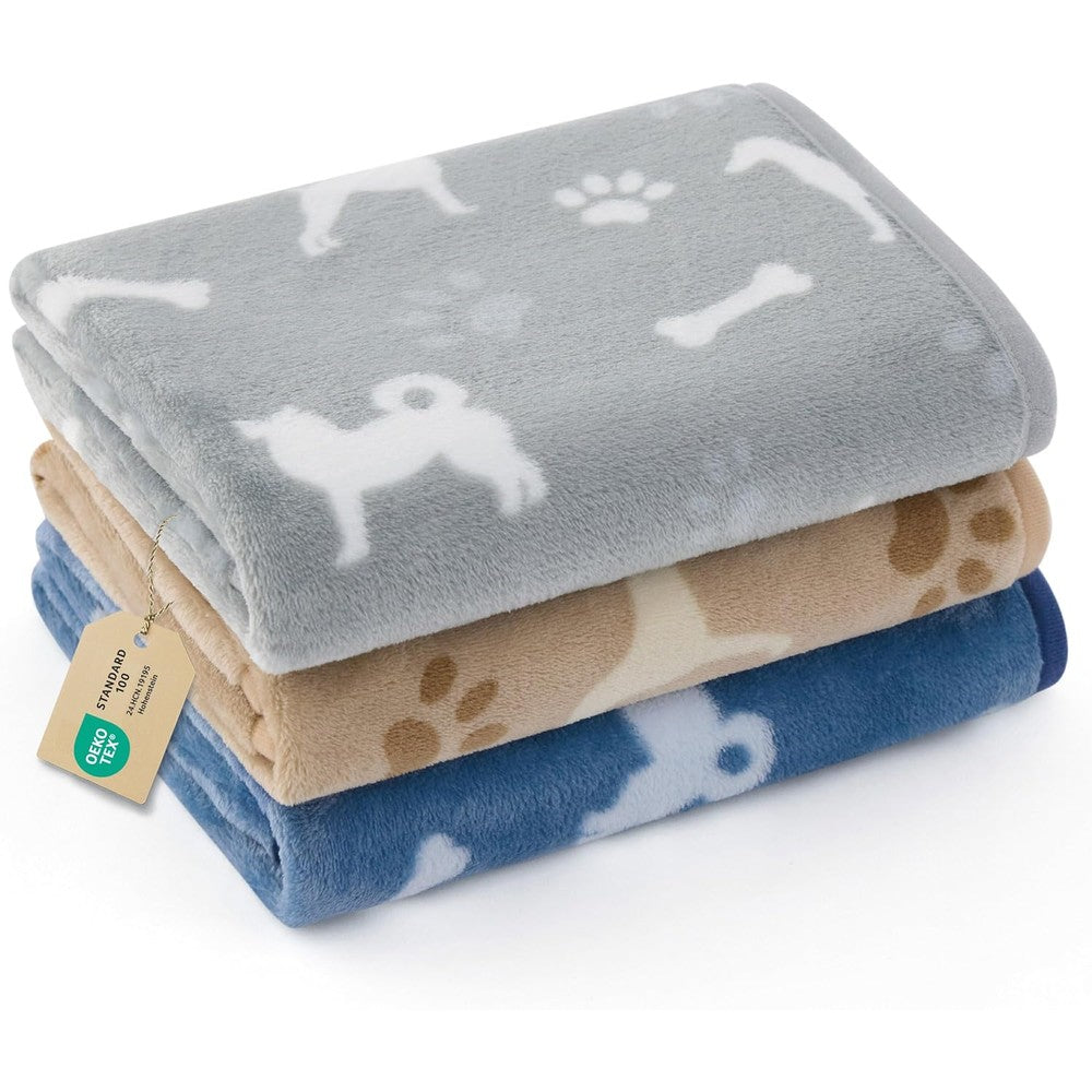 Bedsure 3 Pack Pet Blankets Ultra Soft Flannel Fleece Puppy And Cat Throws For Indoor Crate Bed And Travel Grey Brown Blue Small 23x16 Inches