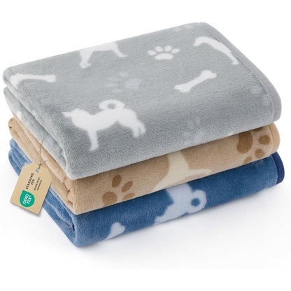Bedsure 3 Pack Pet Blankets Ultra Soft Flannel Fleece Puppy And Cat Throws For Indoor Crate Bed And Travel Grey Brown Blue Small 23x16 Inches