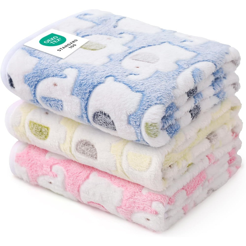 Luciphia Premium Pet Blankets Three Pack Soft Fluffy Elephant Pattern Throws For Dogs Cats Blue Pink Yellow Small Twenty Three By Sixteen Inches