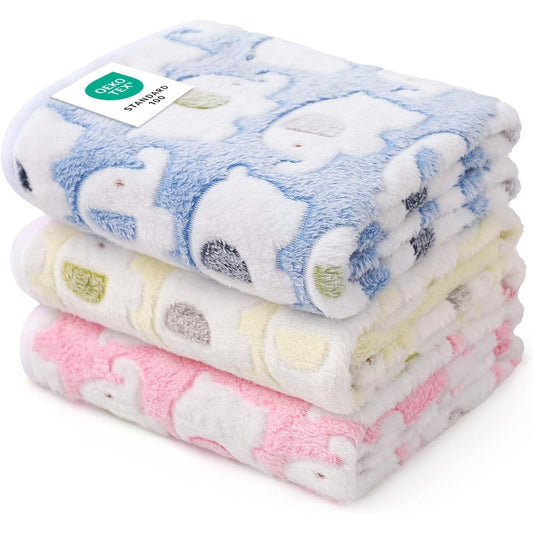 Luciphia Premium Pet Blankets Three Pack Soft Fluffy Elephant Pattern Throws For Dogs Cats Blue Pink Yellow Small Twenty Three By Sixteen Inches