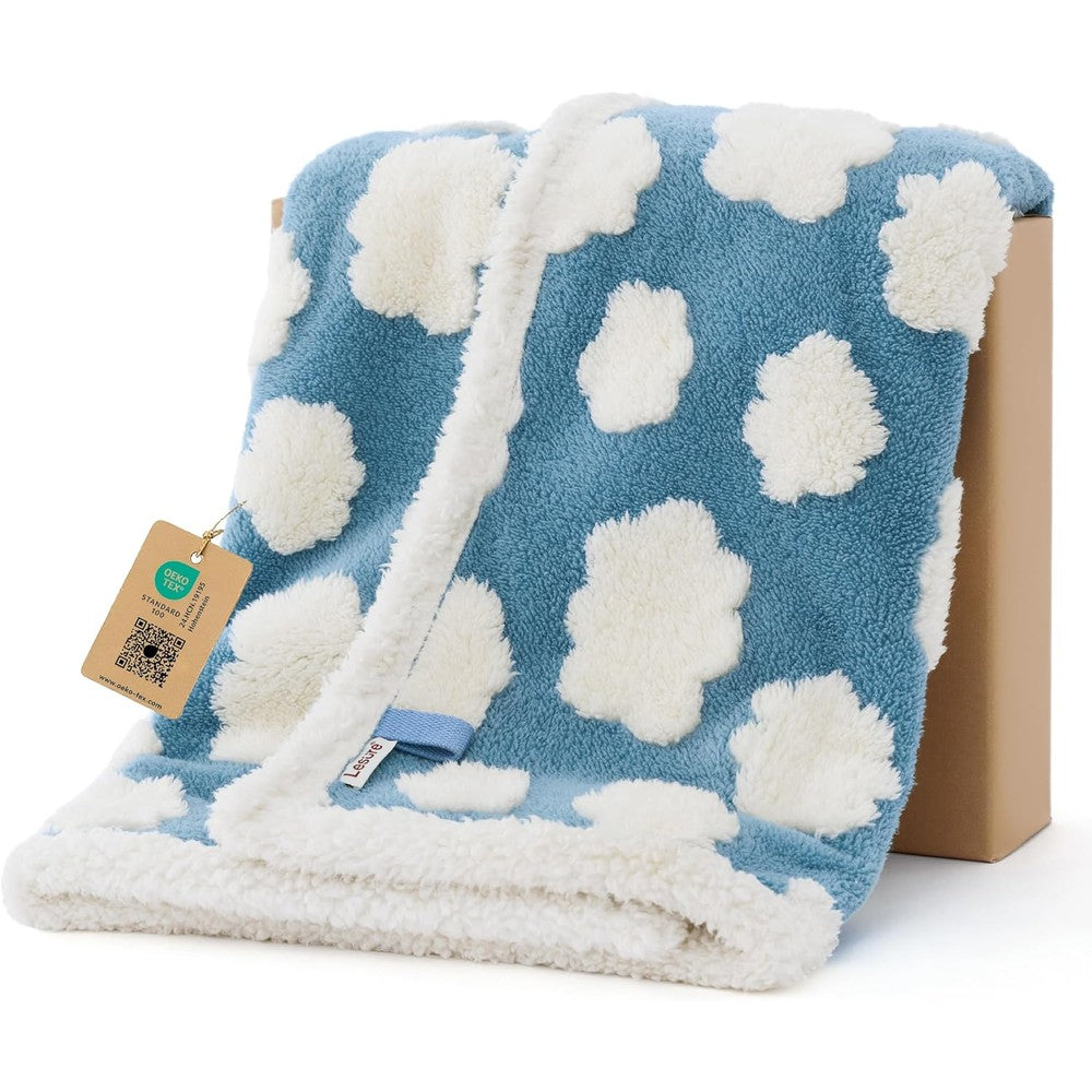 LE SURE Waterproof Puppy Blanket For Small Dogs Double Sided Pet Throw With Warm Jacquard Shag And Soft Sherpa Fleece 3D Cloud Pattern Blue 25x35 I...