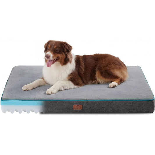 Bedsure Memory Foam Dog Beds Large Sized Dog - Orthopedic Pet Beds for Crate with Removable Washable Cover and Nonskid Bottom, Plush Flannel Fleece Top Pet Mat, Grey