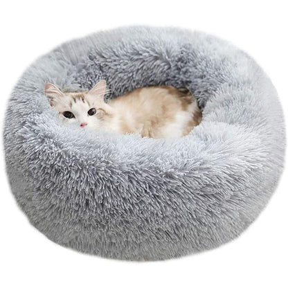 Modern Soft Plush Round Pet Bed for Cats or Small Dogs, Mini Medium Sized Dog Cat Bed Self Warming Autumn Winter Indoor Snooze Sleeping Cozy Kitty Teddy Kennel (20'' D x 8'' H, Light Grey)