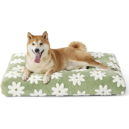 LE SURE Dog Beds Large Sized-Thick Shredded Chopped Foam Pet Bed Indoor as Bed Gift with Removable Cover, Cute Modern Fuzzy Plush & Anti Slip Bottom, Green