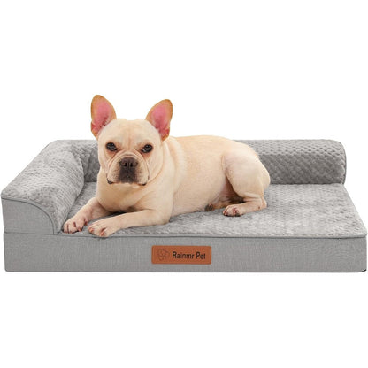 Rainmr Orthopedic Dog Bed for Small and Medium Dogs, Memory Foam Pet Bed with Washable Removable Cover, Nonskid Bottom, Waterproof, for Indoor, Outdoor, Crate Car Use, 30x20x6 Inches, Light Grey