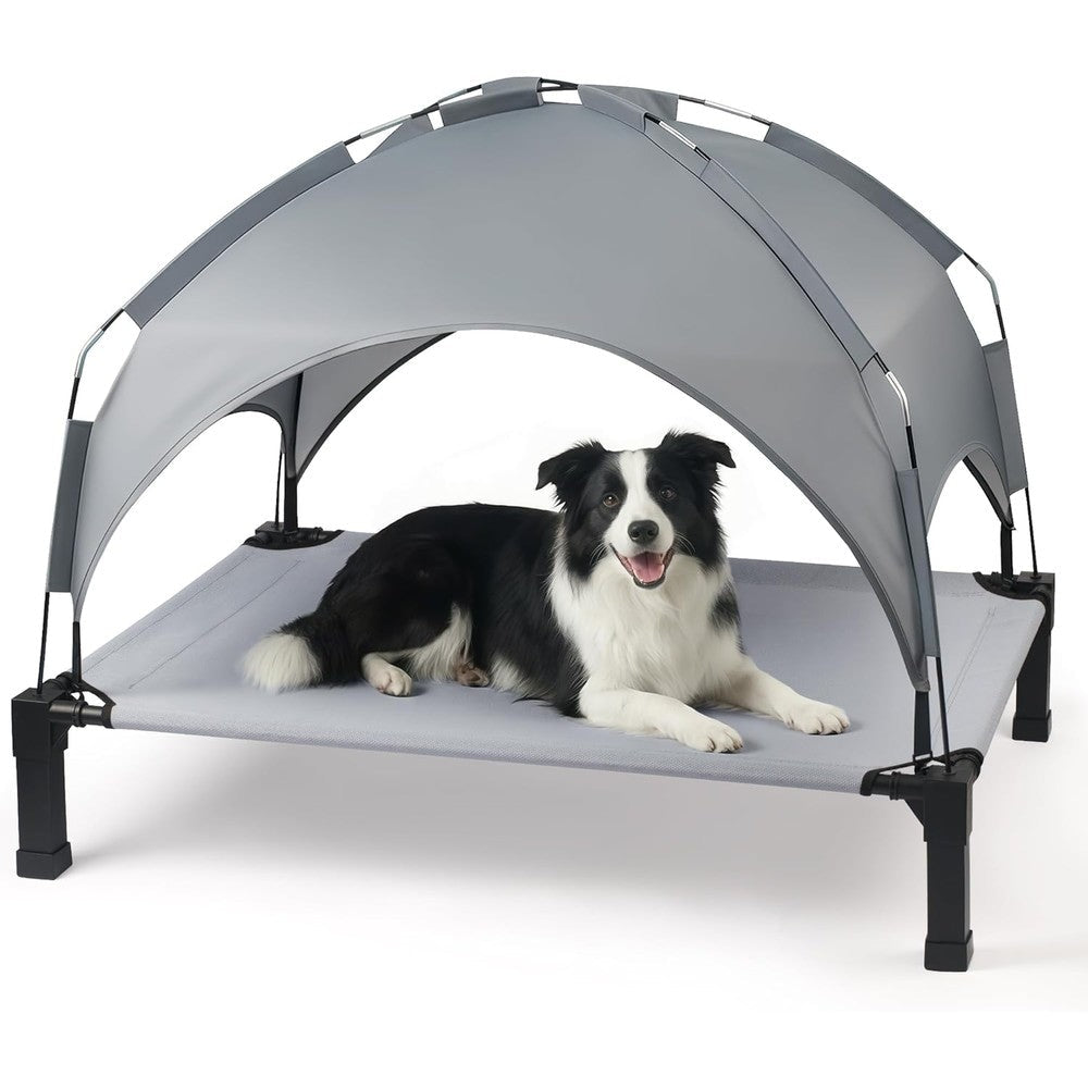 Heeyoo Elevated Dog Bed with Removable Canopy, Portable Dog Cot with Sun Protection Shade Tent, Raised Pet Cooling Cot Bed for Dogs, 42in