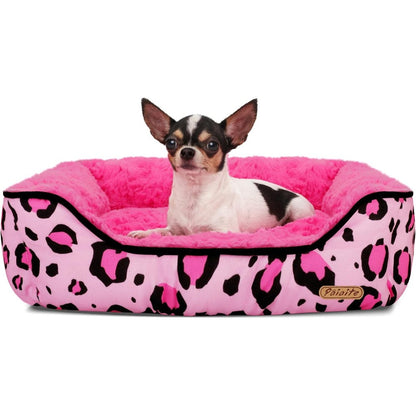 Rectangle Washable Dog Bed for Large, Medium & Small Dogs - Soft Calming Puppy Beds, Durable Warm Pet Sofa with Non-Slip Bottom for Indoor Use.Pink S Size (18.9"x18.9"x6.3")