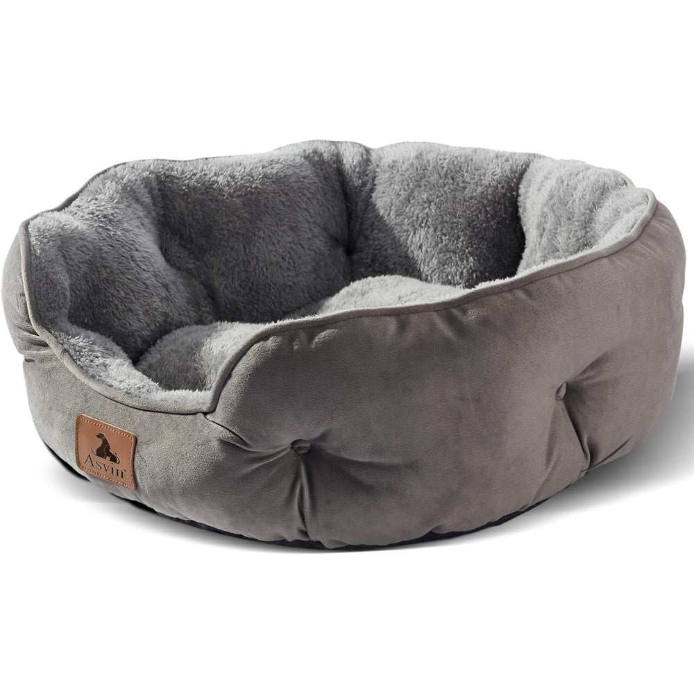Asvin Small Dog Bed for Small Dogs, Cat Beds for Indoor Cats, Pet Bed for Puppy and Kitty, Extra Soft & Machine Washable with Anti-Slip & Water-Resistant Oxford Bottom, Grey, 20 inches