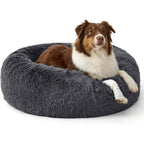 Bedsure SupportMax(TM) Calming Dog Beds Large Sized Dog - 36in Donut Washable Large Pet Bed,Anti-Slip Removable Cover,420GSM Round Anti-Anxiety Fluffy Plush Faux Fur Bed, Fits up to 80 lbs Pets