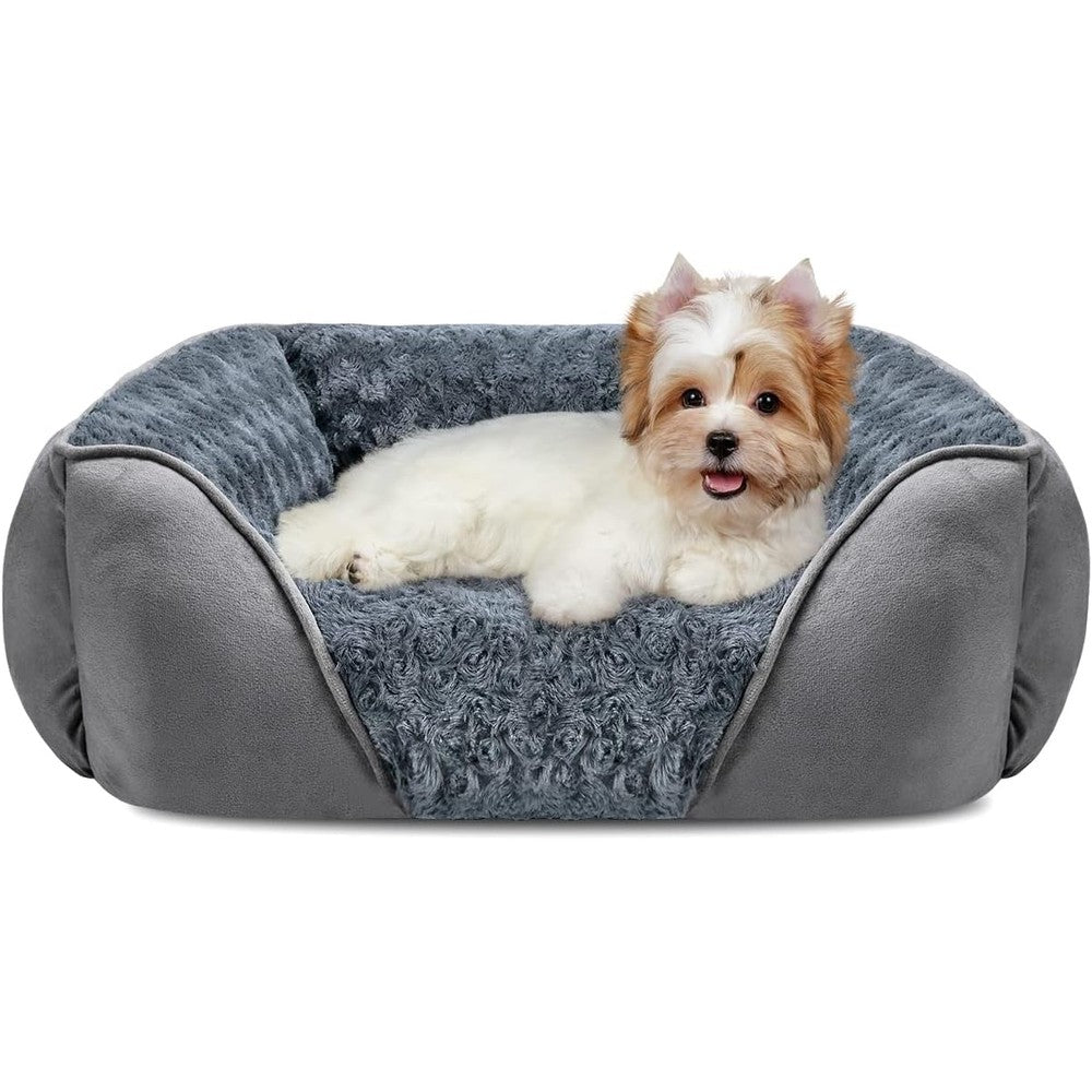 INVENHO Rectangle Washable Orthopedic Dog Bed for Small, Medium and Large Dogs, Soft Calming, Sleeping Puppy Bed Durable Pet Cuddler with Anti-Slip Bottom, S (20"x19"x6")
