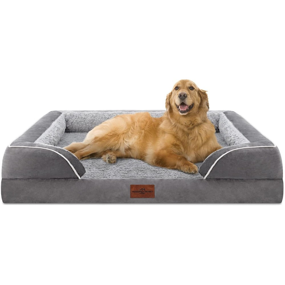Comfort Expression Waterproof Orthopedic Dog Bed for Extra Large Dogs | Supportive Egg Crate Foam XL Pet Bed with Removable Bolster, Dog Couch with Washable Cover & Non-Slip Bottom, 42x30 Inch