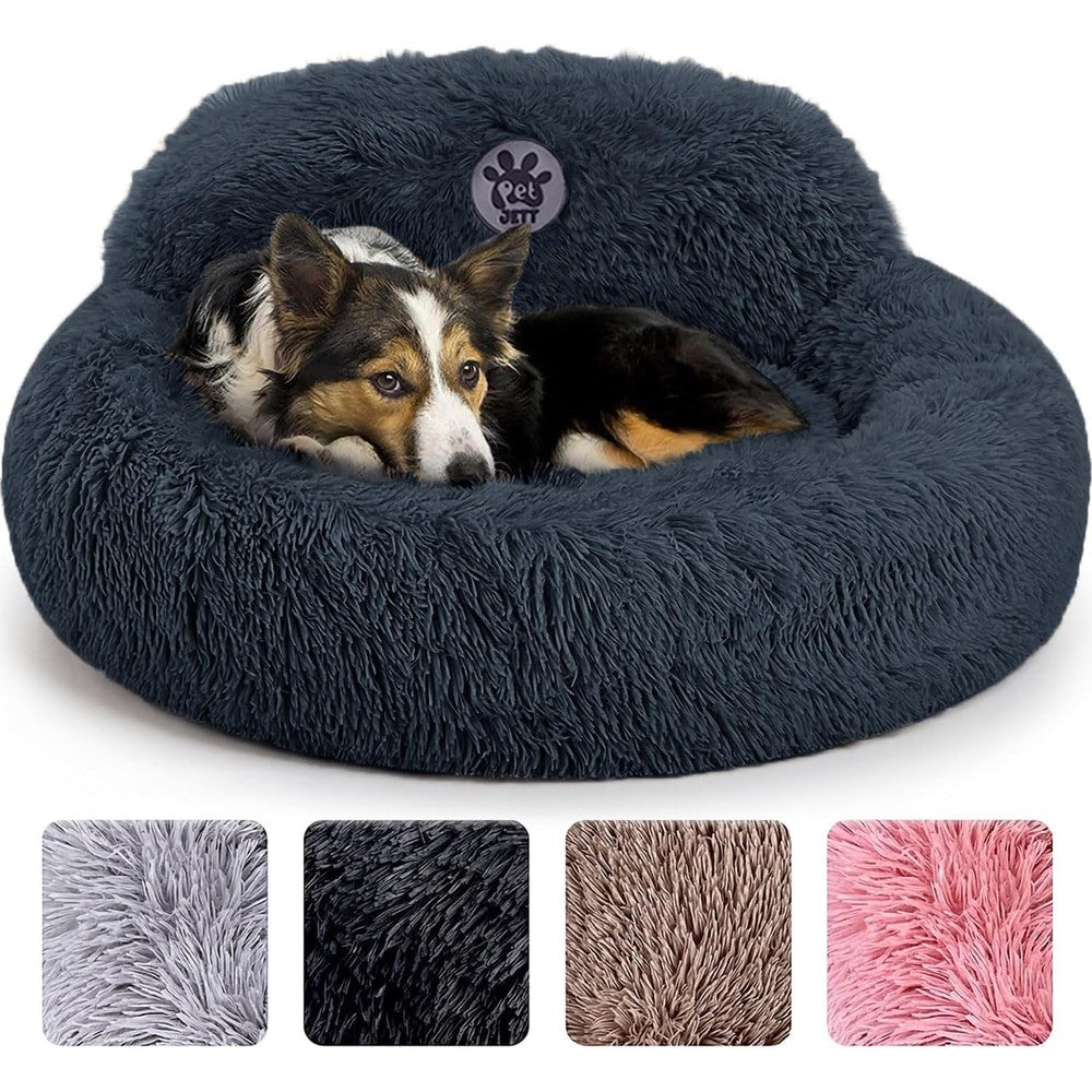 PetJett Calming Dog Bed Medium Size Dog - 30'' Donut Bed, Washable Dog Bed, Anti-Slip & Super Soft Fluffy Plush Round Dog Bed, Anti-Anxiety Premium Comfort Pet Bed, Fits Dogs Upto 45 lbs - Dark Grey