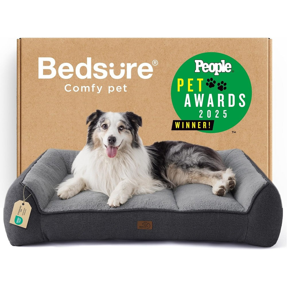 Bedsure SupportMax(TM) XL Orthopedic Dog Beds Large Sized Dog - Extra Thick Supportive Dogs Couch with Waterproof Washable Cover, Extra Large Comfort Pet Sofa with Soft Sherpa & Nonskid Bottom, Grey, 42"