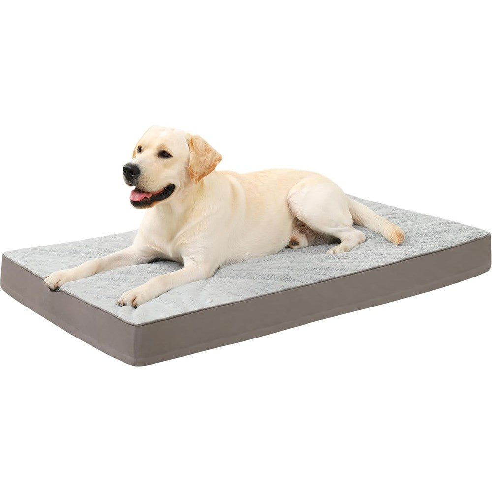 KSIIA Orthopedic Dog Bed Dog Crate Bed Waterproof for Large Dogs Deluxe Plush Washable Pet Mat with Egg Crate Foam & Removable Cover, 35 x 22 Inch, Gray