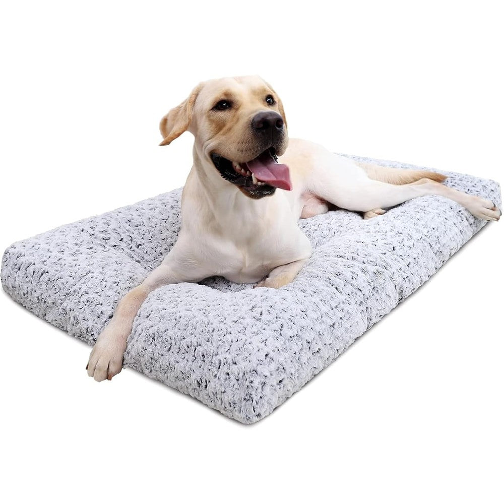 KSIIA Washable Dog Bed Deluxe Plush Dog Crate Beds Comfy Kennel Pad Anti-Slip Pet Sleeping Mat for Large, Jumbo, Medium, Small Dogs Breeds, 35" x 23", Gray