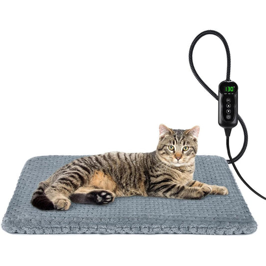 INVENHO Heated Cat Bed, Waterproof Adjustable Temperature Dog Cat Heating Pad with Timer, Indoor Pet Heating Pad for Cats Dogs Electric Pads for Dogs Cats, Pet Heated Pad (S: 18" x 16")