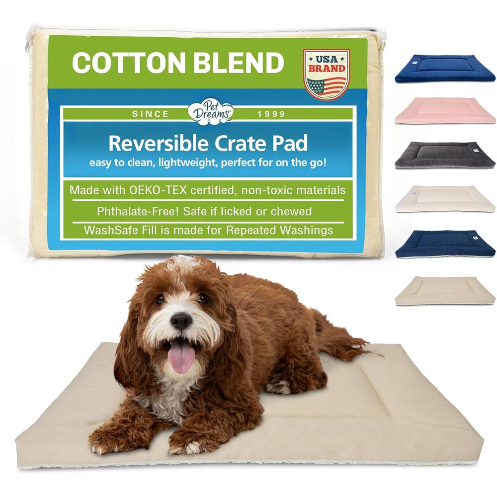 Pet Dreams Dog Crate Pad Washable Kennel Mat Non Toxic Reversible Flat Indoor Cushion For Cages Khaki Small 24 Inches
