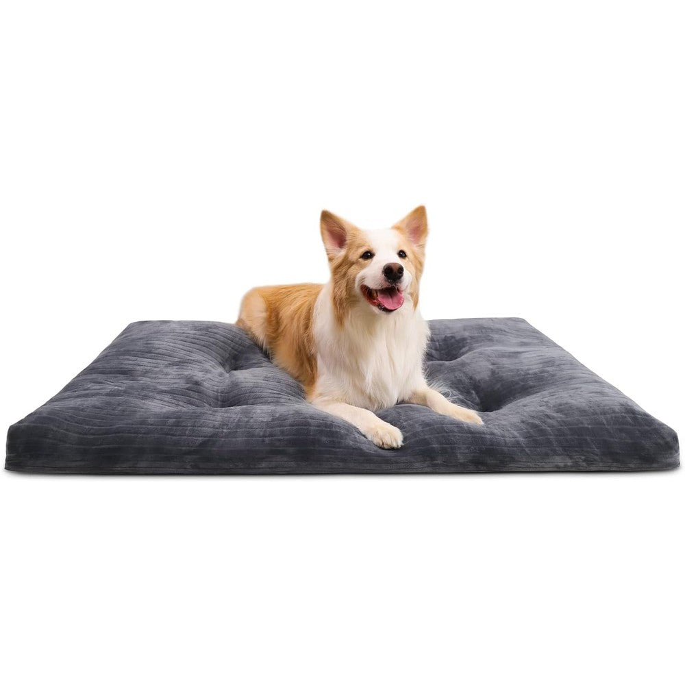 KSIIA Dog Crate Bed Washable Deluxe Thick Flannel Pet Sleeping Mat Anti Slip And Anti Scratch Fluffy Kennel Pad For Large Dogs Gray 35 Inches By 23...
