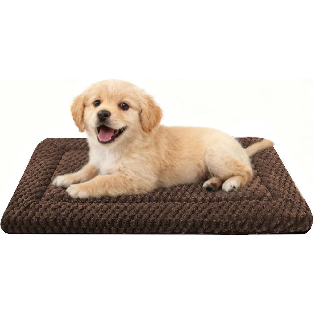 Pobopobo Dog Bed Crate Mat Reversible Soft Plush And Canvas Anti Slip Kennel Pad For Dogs And Cats Dark Brown Small 24 Inches By 18 Inches