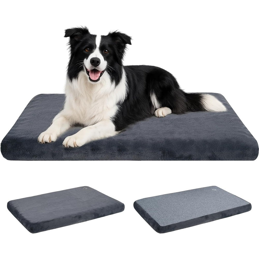EMPSIGN Canvas Stylish Dog Bed Mat Reversible Cool And Warm Waterproof Lining Removable Washable Cover Crate Pad For Large Dogs Grey 35x22 Inches