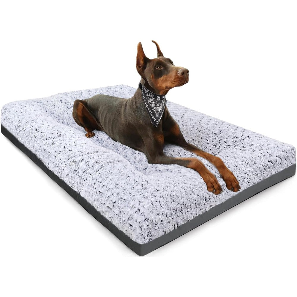 POCBLUE Deluxe Washable Dog Bed for Large Dogs Comfy Fluffy Kennel Pad Crate Mat with Anti Slip Base Grey Thirty Five Inch By Twenty Three Inch