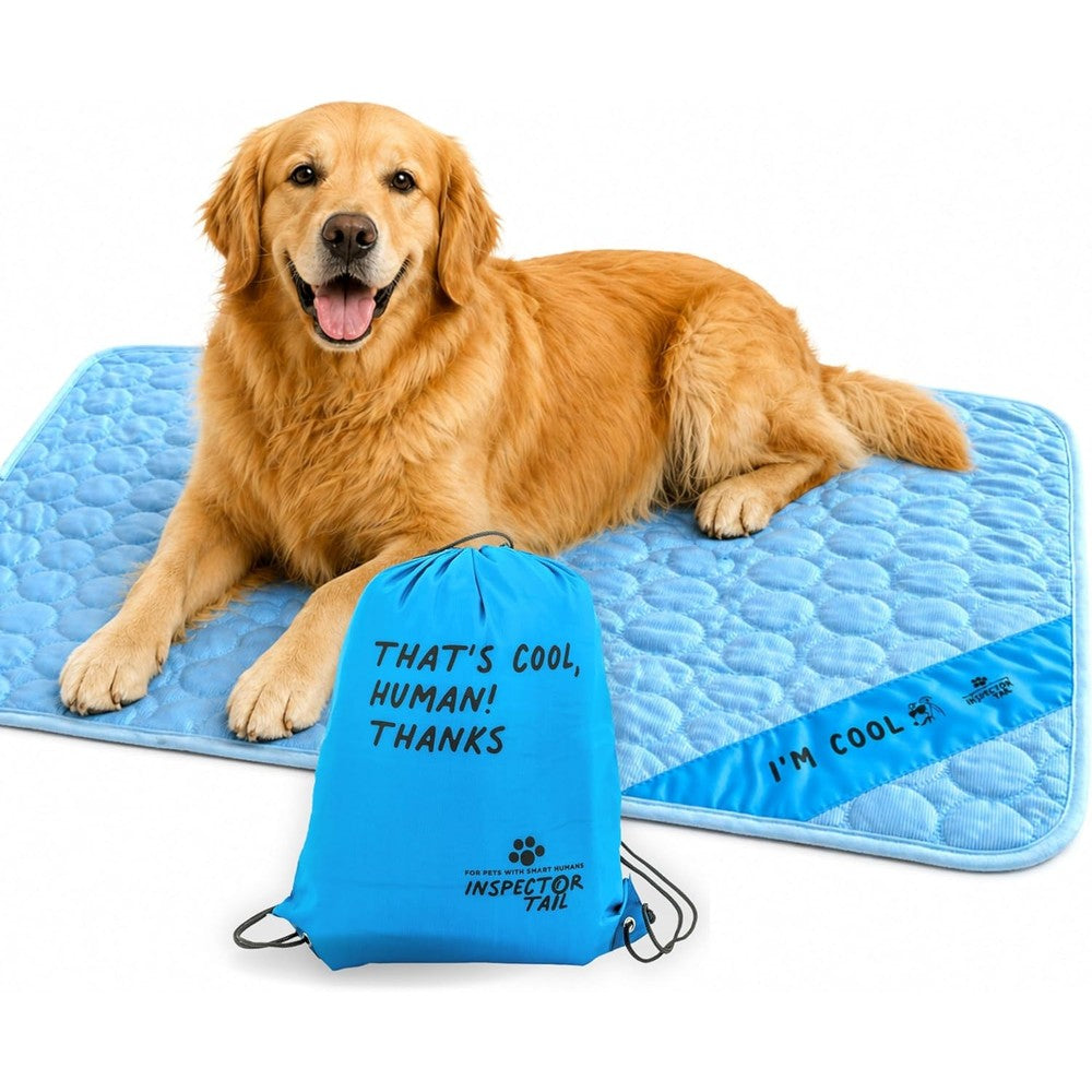 Inspector Tail Self Cooling Mat For Large Dogs Machine Washable Ice Silk Breathable Pet Pad With Travel Bag Large Thirty Nine By Twenty Seven Inches