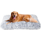 EHEYCIGA Fluffy Dog Crate Bed For Extra Large Dogs Plush Faux Fur Calming Anti Anxiety Washable Pet Mat Grey Extra Large