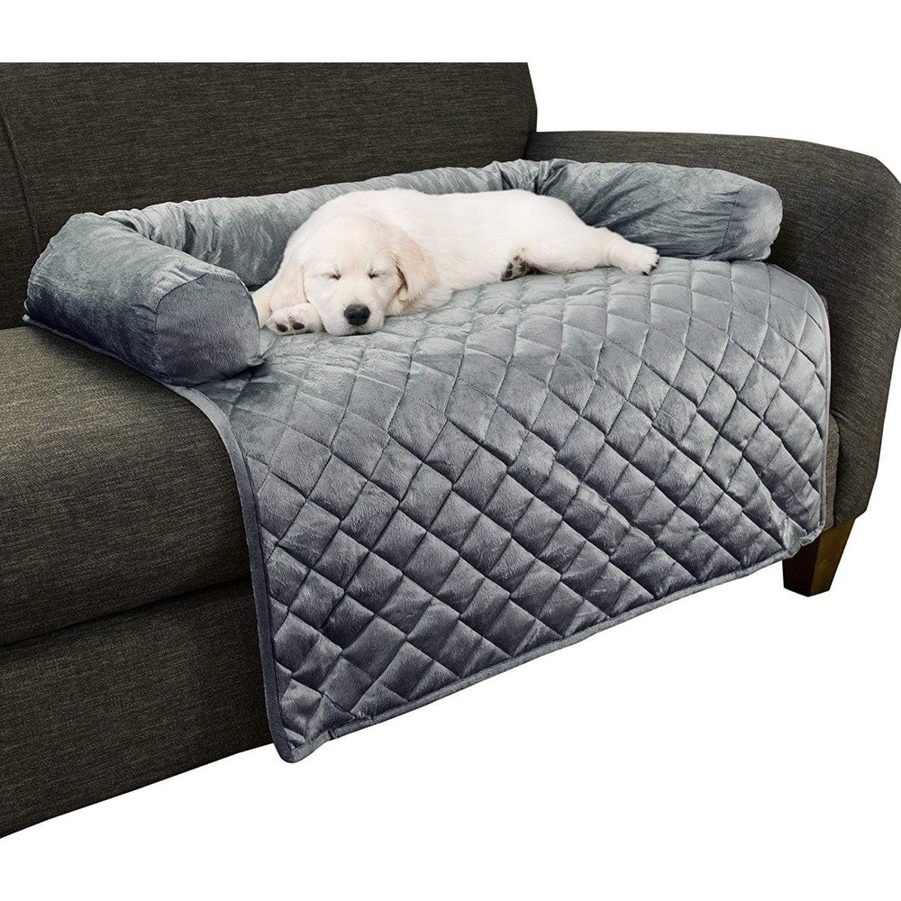 Petmaker Dog Couch Cover Furniture Protector Shredded Memory Foam Bolster Quilted Fabric Water Resistant Base Gray Thirty-Five Inches