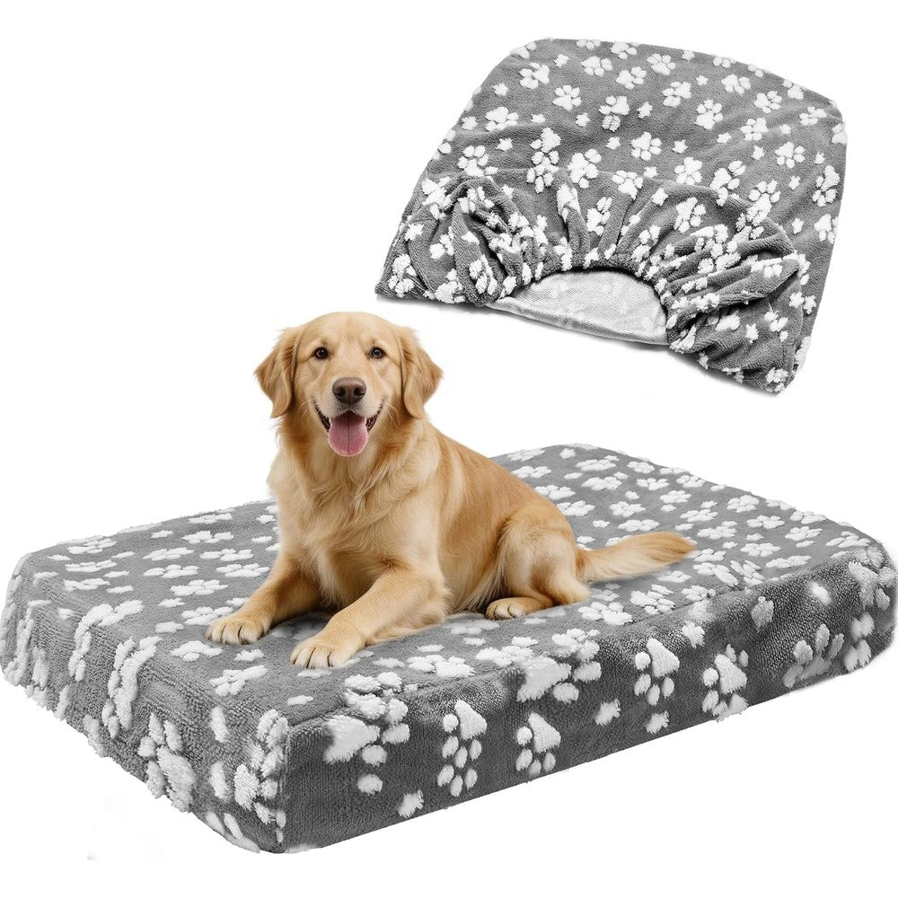 BALAPET Washable Dog Bed Cover Replacement Waterproof Reversible Sheet With Elastic Band And Paw Print For Small Medium Beds Square 44x35x6 Inch