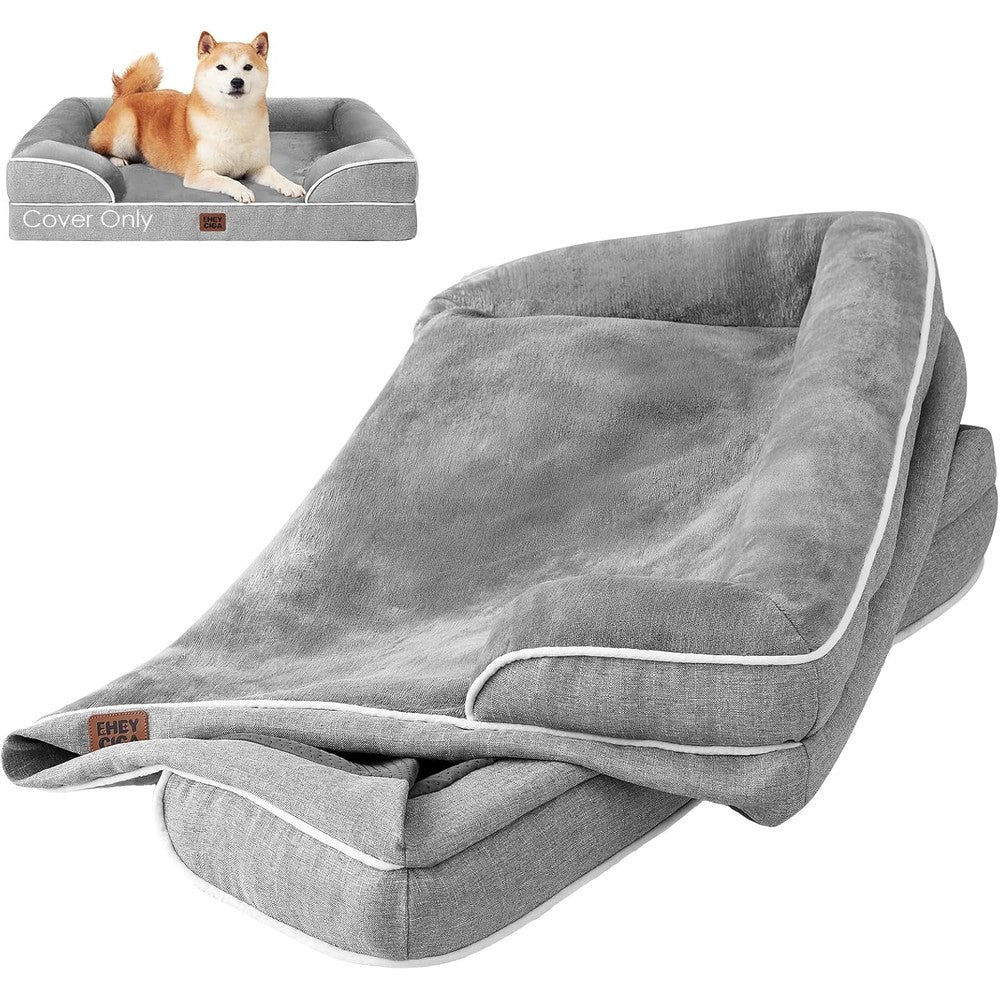 EHEYCIGA Dog Bed Cover Replacement For Large Sized Orthopedic Memory Foam Dog Sofa Waterproof Washable Pet Bed Slipcover Grey Cover Only