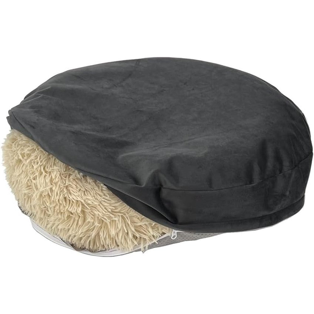 EechicSpace Waterproof Round Dog Bed Replacement Cover Washable Grey Velvet Zippered Pet Bed Shell 36 Inch