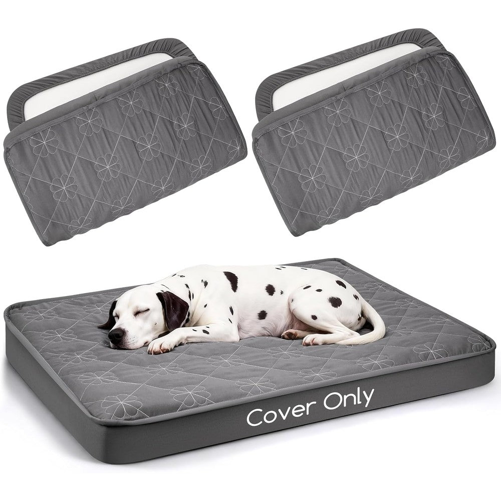 Greatbond Waterproof Dog Bed Cover Replacement Washable Two Pack Soft Noiseless Quilted Fitted Sheet Pet Bed Liner 36x27 Inch Grey Cover Only