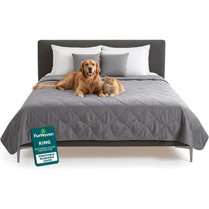 Furhaven Waterproof Blanket And Furniture Protector Cover Quilted Twill Non Slip Bed Mattress Protector For Dogs And Cats Jumbo King Size Gray
