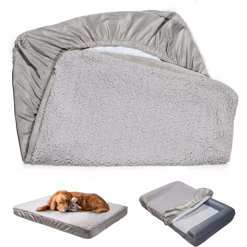 Sunsleek Dog Bed Cover Replacement Washable Waterproof Quilted Ultra Soft Plush Pet Sofa Pillow Cover Only Grey 35 Inches Long By 23 Inches Wide