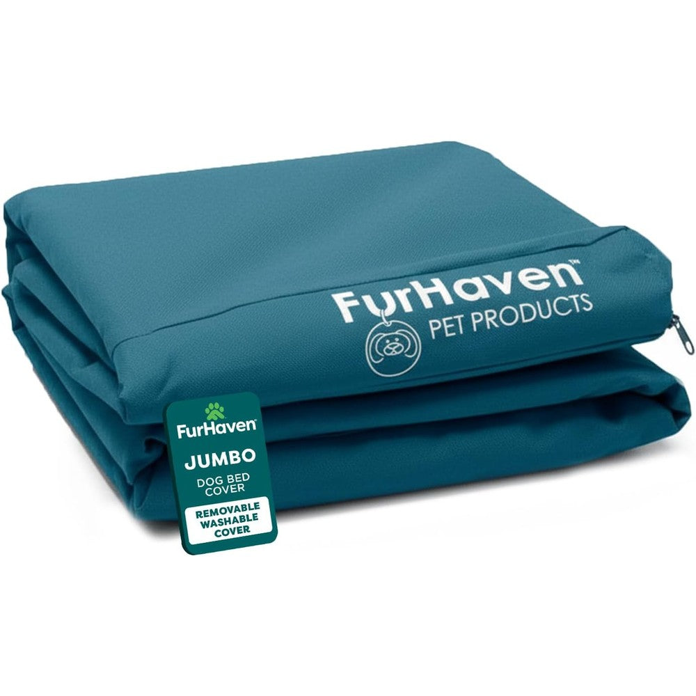 Furhaven Replacement Pet Dog Bed Cover Water Resistant Indoor Outdoor Oxford Polycanvas Washable Mattress Cover Deep Lagoon Jumbo Extra Large