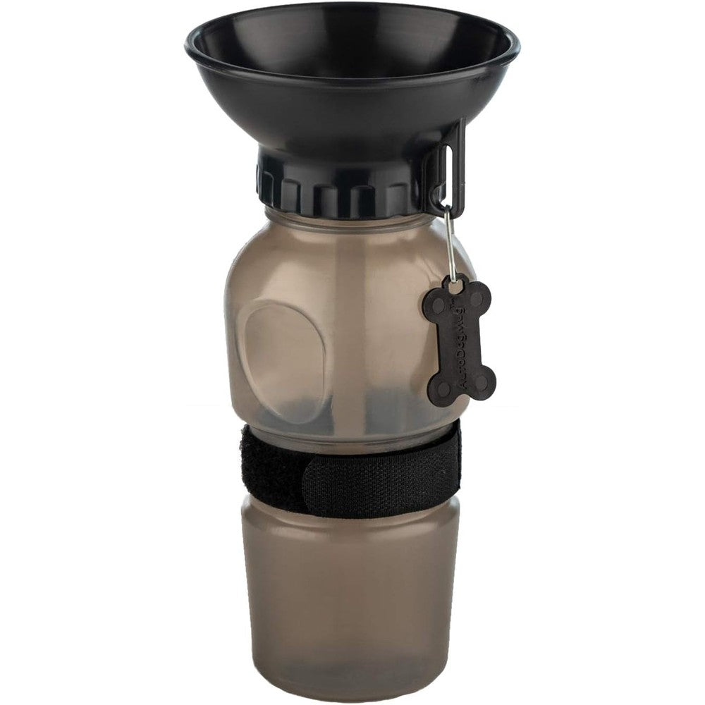 Highwave AutoDogMug Portable Dog Water Bottle With Built In Travel Drinking Bowl One Handed Operation Hydration System Smoke 20 Ounce