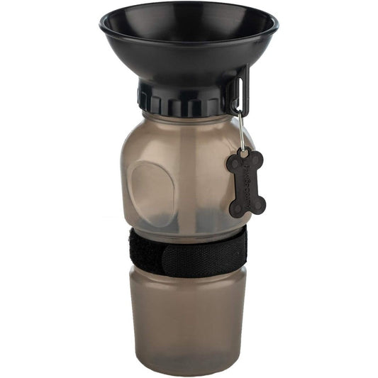 Highwave AutoDogMug Portable Dog Water Bottle With Built In Travel Drinking Bowl One Handed Operation Hydration System Smoke 20 Ounce
