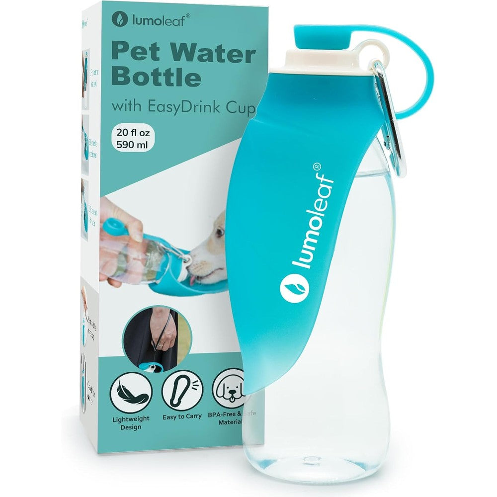 LumoLeaf Dog Water Bottle For Walking Portable Pet Water Dispenser With Foldable Leaf Bowl Travel Bottle For Small Medium Dogs Blue 20 Fluid Ounce